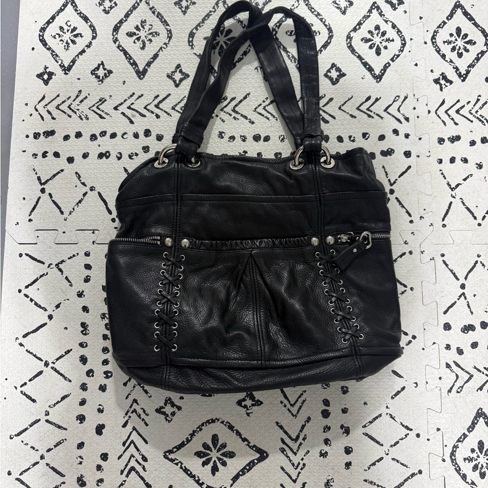 B. Makowsky Black Shoulder Bag with Lace Detailing